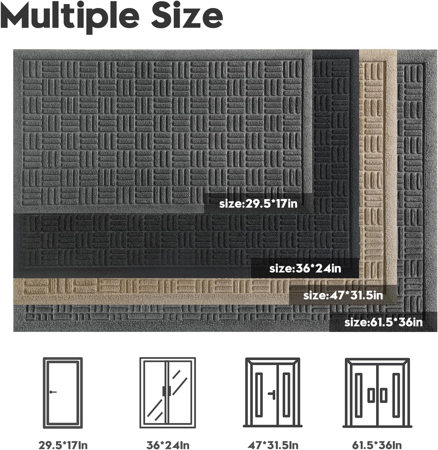 Mibao Front Door Mat, Heavy Duty Durable Welcome Mat for Outdoor Indoor, Dirt Trapper Waterproof Super Absorbent Door Mat for Entryway Outside Patio Porch, 29.5" x 17", Grey
