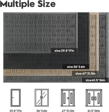 Mibao Front Door Mat, Heavy Duty Durable Welcome Mat for Outdoor Indoor, Dirt Trapper Waterproof Super Absorbent Door Mat for Entryway Outside Patio Porch, 29.5" x 17", Grey