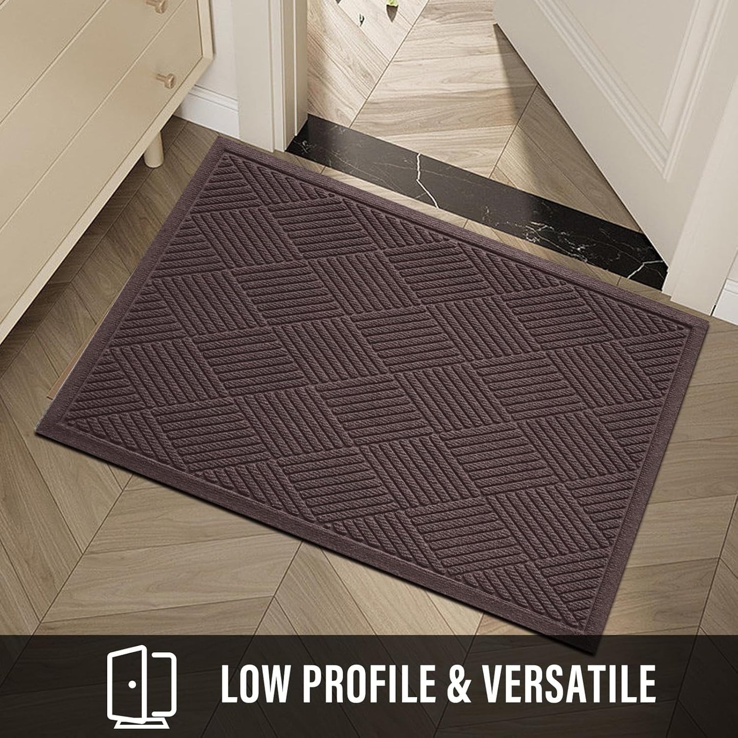 HIYARD Sturdy Front Door Mat, Absorbent Muddy Dirt Resist Welcome Door Mats Outdoor Indoor, Stain and Fade Resistant, Non-Slip Rubber Backing Low Profile Doormat for Entryway, 30×17, Beige