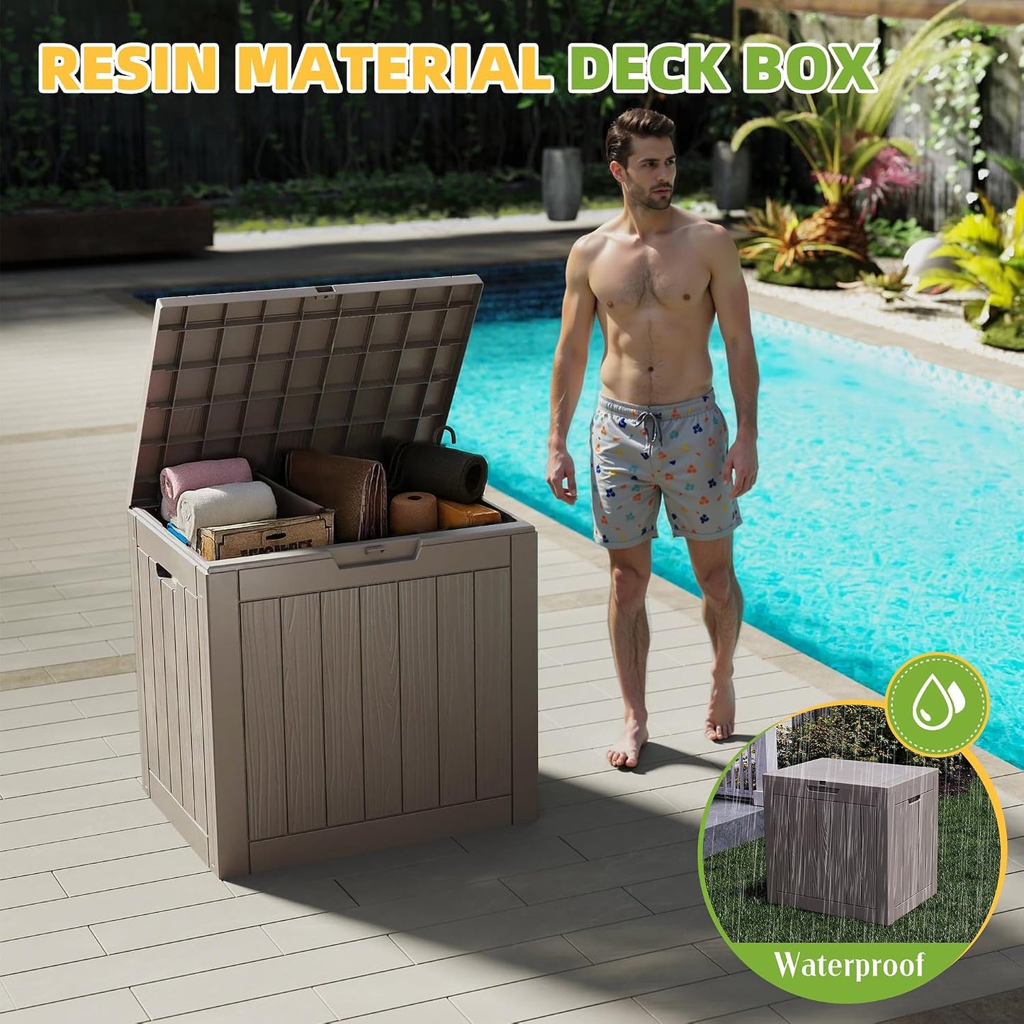 320 Gallon Waterproof Outdoor Storage Box, UV Resistant Resin Deck Box with Hydraulic Rod for Reinforced Stability, Perfect for Patio, Garden, and Pool（Black，320 Gallon）