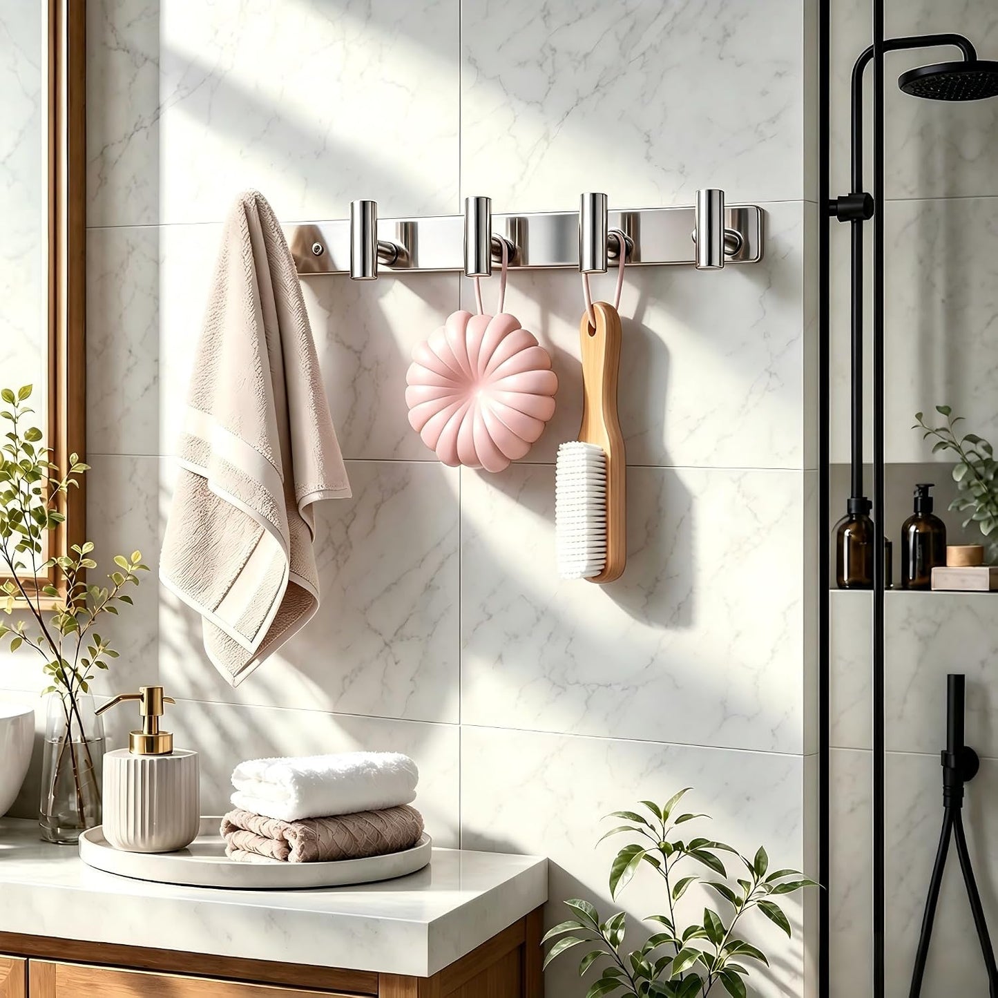 Wall Mounted Coat Rack-3 Hooks, Heavy Duty Stainless Steel Wall Hooks for Towel Coat Bag, Hat Rack Coat Hanger Coat Hooks Towel Racks for Bathroom Entryway Kitchen Office (Silver, 1 Pack)