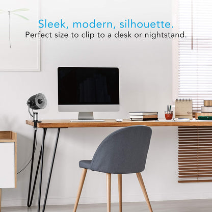 Vornado Pivot Clip Personal Air Circulator, 3-Speed, Portable Desk Fan with Multi-Surface Clip, 360-Degree Adjustable Axis, 9 in Tall, 4 in Diameter, Whisper Quiet, Ice White