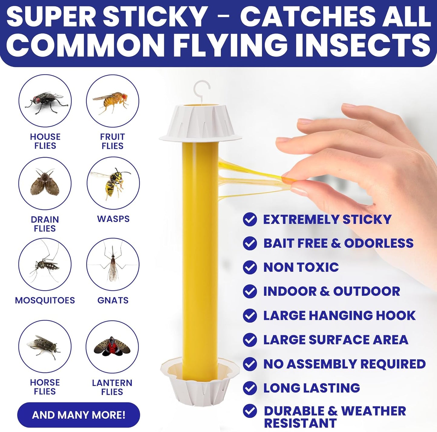 Fly Stick Sticky Fly Traps for Indoors Outdoor 4pk. Non-Toxic Super Sticky Hanging Flies Catcher Paper Tape Strips for Home. Catches All Bugs and gnats. Indoor Outdoor House Flying Insect Trap.