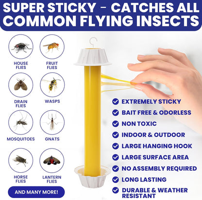 Fly Stick Sticky Fly Traps for Indoors Outdoor 4pk. Non-Toxic Super Sticky Hanging Flies Catcher Paper Tape Strips for Home. Catches All Bugs and gnats. Indoor Outdoor House Flying Insect Trap.