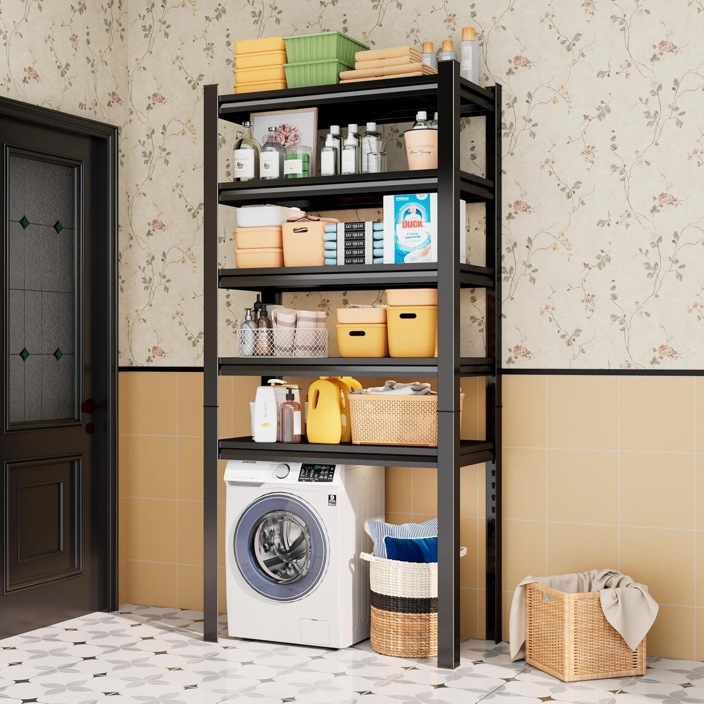 Over Washer and Dryer Shelves, Laundry Room Shelves Adjustable Metal Heavy Duty Freestanding Storage Shelves, Washing Machine Rack for Organization and Storage, Black (Black, 63''H*35.43''W*11.81''D)