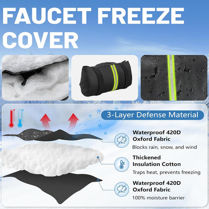 Outdoor Faucet Covers for Winter,7.28" W x 10.35" H Faucet Covers with 420D Waterproof Oxford Fabric, Reflective Strips (Black, 2 Pcs)