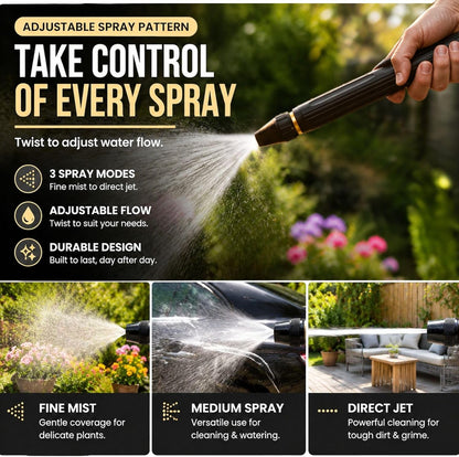 2026 New Heavy Duty Adjustable Twist Hose Nozzle Jet Nozzle | High Pressure Hose Nozzle& 3/4" GHT Adapters Instant Garden Hose Fit, for Car Wash Driveway Cleaning Garden Watering