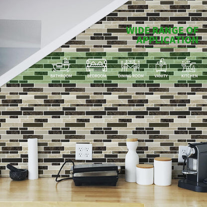 LONGKING Self-Adhesive Kitchen Backsplash, Marble Look Decorative Tiles (10 Tiles)