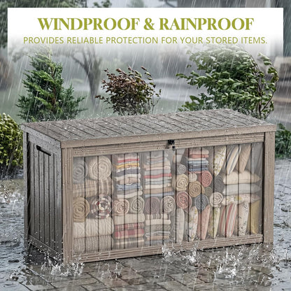 Waterproof Outdoor Storage Box Outside Deck Box Lockable Resin Bench UV Resistant Furniture Cushion Pool Tool Float Bin Patio Garden Porch (Black, 120 Gallon)