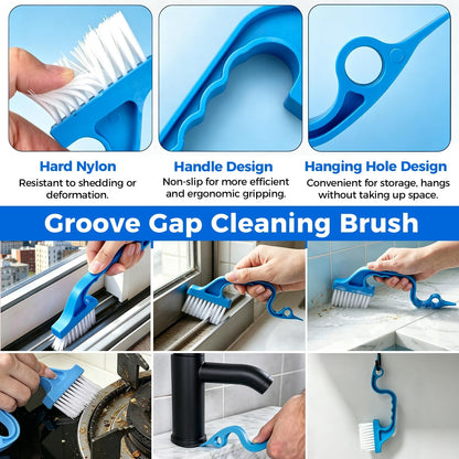 Window Track Cleaning Brush, 2-in-1 Groove Cleaning Tool with 3 Replaceable Pads, Multifunctional Gap Brush for Window Sills Sliding Door Tracks Corners, Household Dust Removal Cleaning Kit