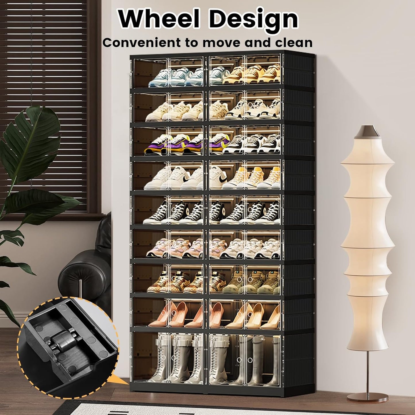 SYNCVIBE Shoe Rack Organizer for Closet Entryway Foldable Sneaker Storage Shoe, Collapsible Shoe Cabinet, Stackable Shoe Storage Cabinet with Lids for Living Room (6 Tiers 24 Pairs)