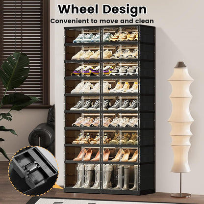 SYNCVIBE Shoe Rack Organizer for Closet Entryway Foldable Sneaker Storage Shoe, Collapsible Shoe Cabinet, Stackable Shoe Storage Cabinet with Lids for Living Room (6 Tiers 24 Pairs)