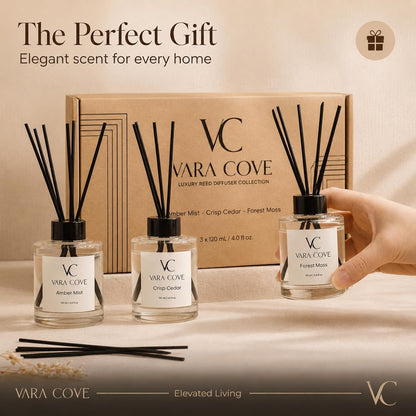 Reed Diffuser Set 3 Pack Premium Reed Diffusers Amber, Cedar & Moss Scents Long Lasting Home Fragrance Gift Set for Bathroom, Office & Home