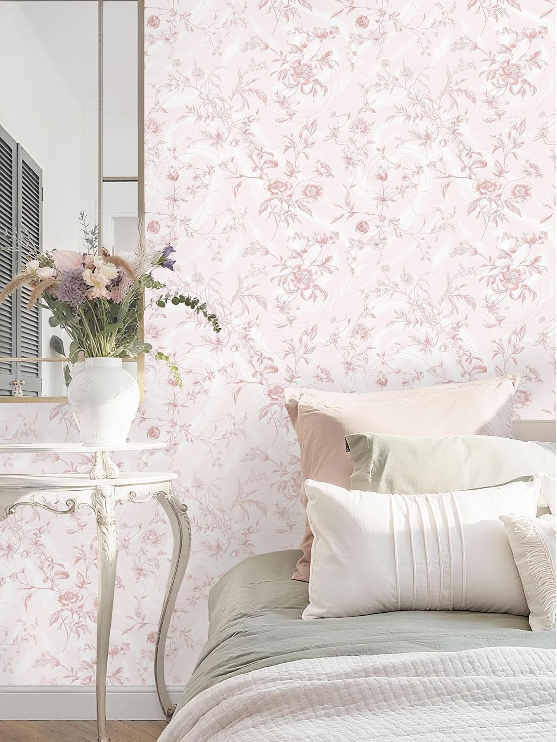 Dimoon 17.3''x78.7'' Vintage Peel and Stick Wallpaper Boho Beige Neutral Contact Paper White Floral Bird Wallpaper Removable Botanical Renter Friendly Modern Wall Paper Bedroom Bathroom Vinyl Roll
