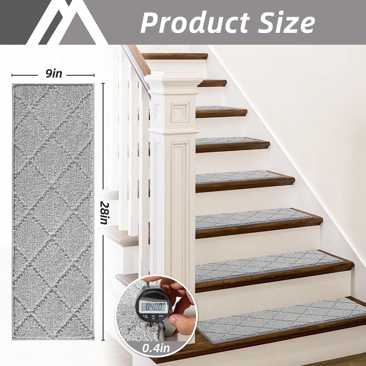 COSY HOMEER Edging Stair Treads Non-Slip Carpet Mat 28inX9in Indoor Stair Runners for Wooden Steps, Edging Stair Rugs for Kids and Dogs, 100% Polyester TPE Backing(4pc, Beige)