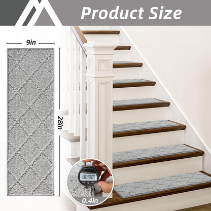 COSY HOMEER Edging Stair Treads Non-Slip Carpet Mat 28inX9in Indoor Stair Runners for Wooden Steps, Edging Stair Rugs for Kids and Dogs, 100% Polyester TPE Backing(4pc, Beige)