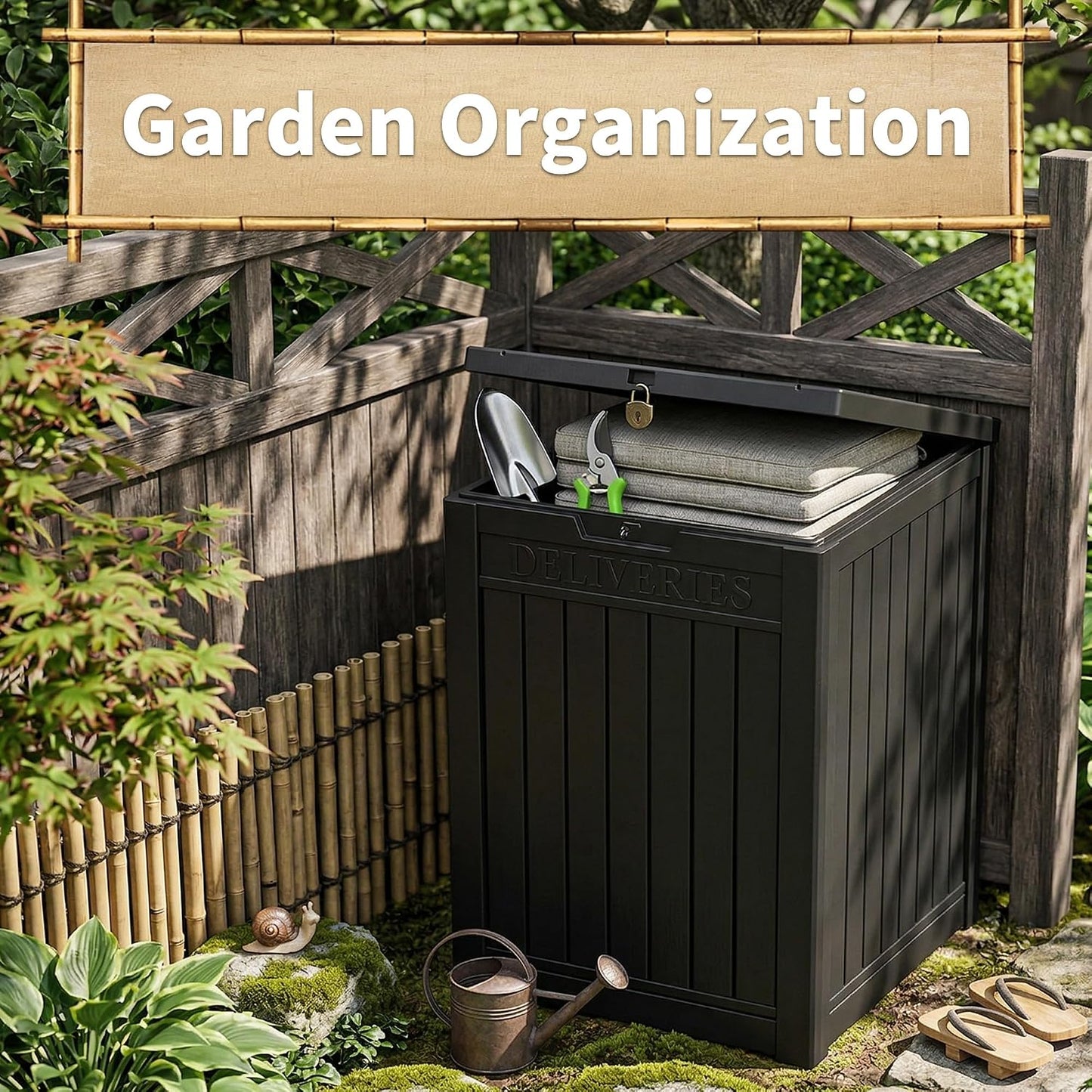 Package Delivery Box, Lockable Resin Outdoor Package, Waterproof Deck Box for Porches, Patios, Indoor & Outdoor Use (70 Gallon, Grey)