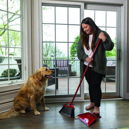 O-Cedar Strong Sweep Broom and Dustpan Set with Detail Brush | Indoor Outdoor Heavy Duty Stiff Bristle Broom | Step-On Dust Pan