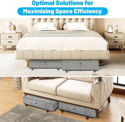 Under Bed Storage with Wheels, 2-Pack 10" Height XXL 75L Rolling Storage Bins, Quick Assembly Underbed Shoe Storage Containers with Clear Lid & Label, Dorm Under Bed Drawers for Clothes, Shoes, Black