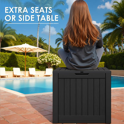 Greesum Outdoor Storage Box 31 Gallon Storage Box with Lid for Patio Furniture, Garden Tools, Pool Supplies, Waterproof and UV Resistant, Lockable, Dark Black