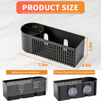 Sink Caddy & Kitchen Sink Organizer,Black Sponge Holder with High Scrub Brush Holder,Plastic Kitchen Countertop Organizer,Multifunctional Sponge Drain Rack,Dish Soap,Dish Sponge Holder,Soap Dispenser