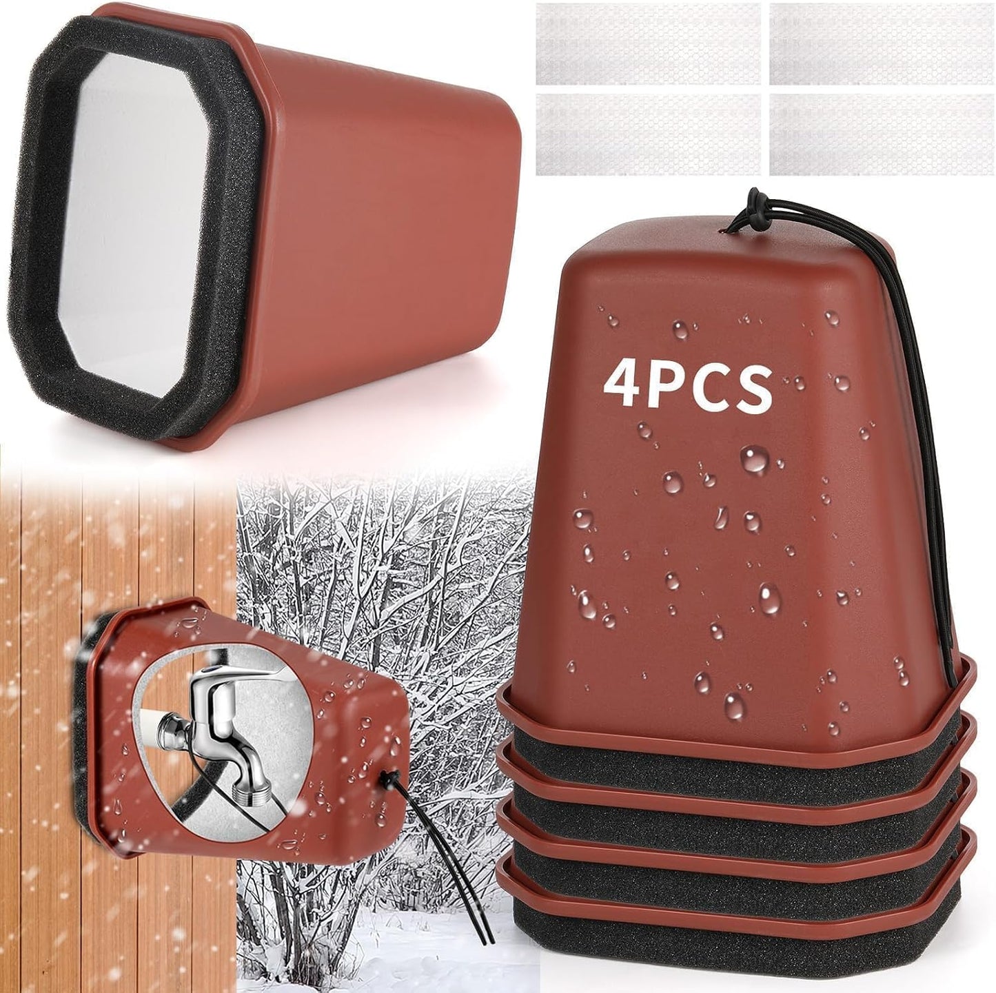 1 Pack 2026 Upgrade Extra Large Outdoor Faucet Cover for Winter Freeze Protection 8.5x7x5.5in Thick Plastic Foam Hose Bib Spigot Cover Winter Insulated with Reflective Strips (Red)