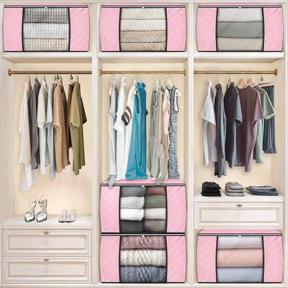 Fab totes 6 Pack Storage Bags for Clothes and Blanket, Foldable Closet Organizers and Storage with Zippers, Clear Window and Handles, Fabric Storage Bins for Sweater, Comforter, Bedding,Linen Sheets