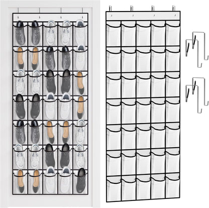 WVM Over the Door Shoe Organizer with 35 Breathable Mesh Pockets, Hanging Shoe Organizer for Door with 4 Metal Hooks, Large Capacity Closet Storage for Shoes, Accessories, Grey