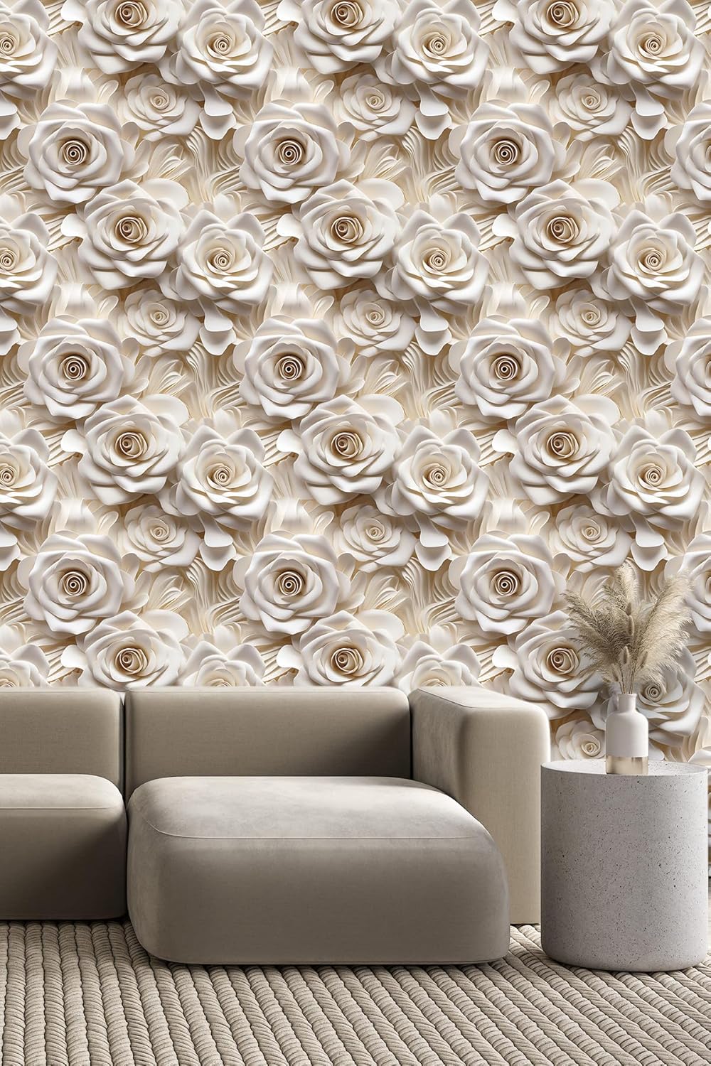 Floral Peel and Stick Wallpaper 3D Effect Interior Wall Décor Contact Paper Self Adhesive Removable Renter Friendly for Bedroom Living Cabinet Room 17.7in x 9.8ft (Not Textured Wallpaper
