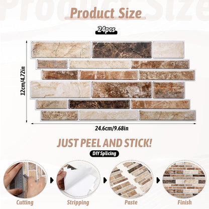 Dimeho 24 Sheet Peel and Stick Tile Backsplash Stick on Backsplash for Kitchen 10"x 5" Back Splashes Self Adhesive Tile Sticker for Bathroom Brown Marble Look