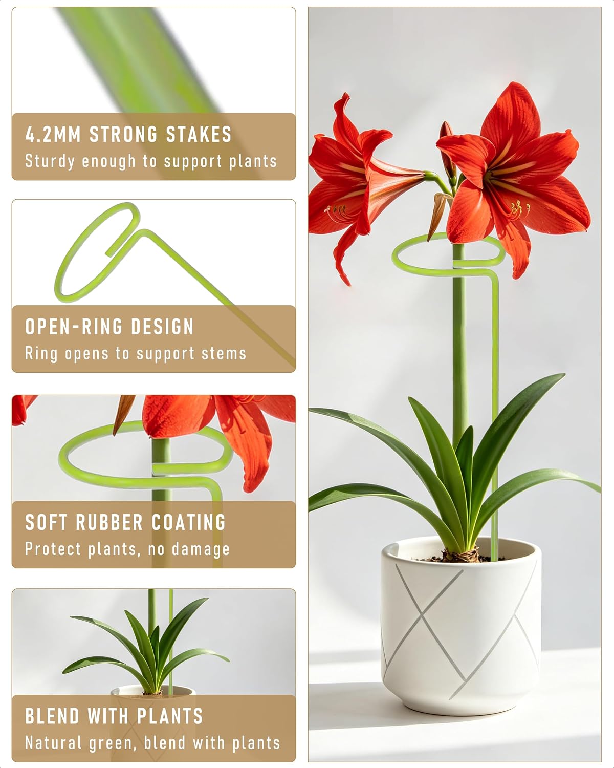 12-Pack Plant Support Stakes for Indoor Plants, Monstera Plant Support & Tall Sticks, Heavy Duty Adjustable 15.8-Inch Garden Stakes for Amaryllis, Snake Plant, Indoor Outdoor Use