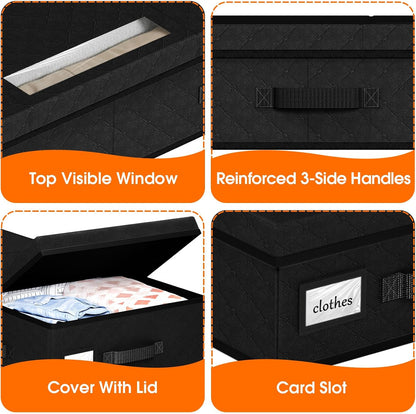 StoreHappily Under Bed Storage Containers with Lids - 2 Pack, Foldable and Stackable Clothes Storage Bags with Clear Window, 3-Sided Handles and Label Slot for Clothing, Blankets, Pillows (Grey)