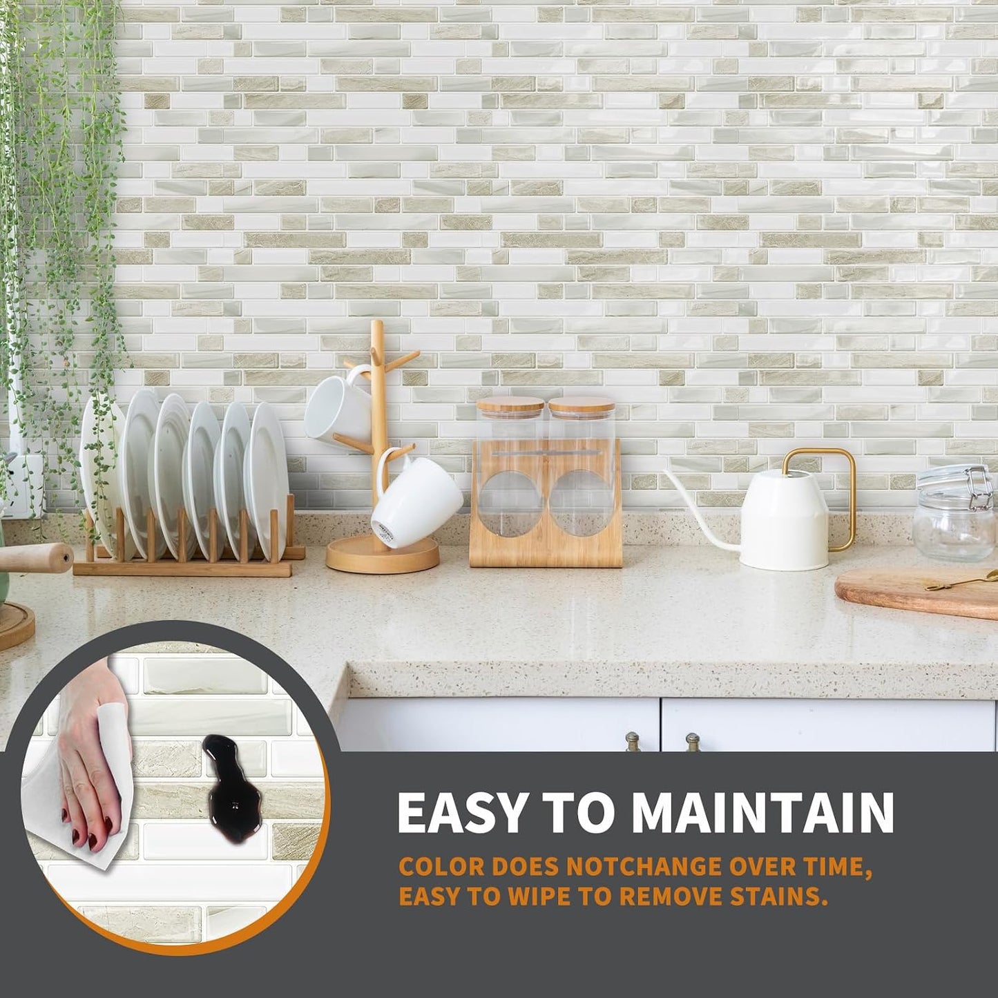 Yipscazo 10 Sheets Peel and Stick Backsplash for Kitchen Wall, 12''x12'' Waterproof Stick on Backsplash Smart Tiles for Bathroom,Removable Backsplash Wall Tiles in Gray White