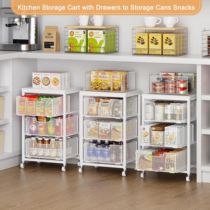 4 Tier Kitchen Rolling Cart, Kitchen Storage Cart with Wheels, Adjust Pantry Organizer and Storage Cart with Drawer, Fruit Vegetable Spice Storage Cart, Wooden Top Metal Kitchen Organizer Rack Stand