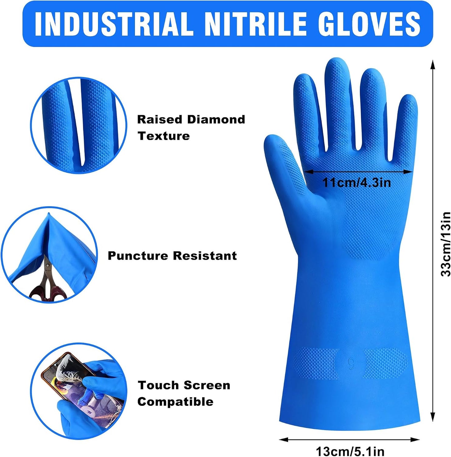 27" Full Arm Pond Gloves, Long Heavy Duty Gloves with Cotton Lining, Waterproof Rubber Chemical Resistant Glove