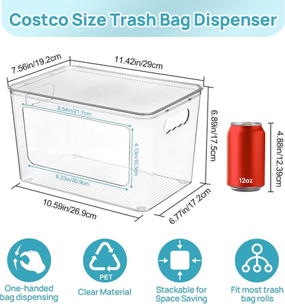 Vtopmart 2 Pack Trash Bag Holder, Stackable Garbage Bag Dispenser for 13/30/33 Gallon Bags, Clear Organizer Bins for Under Kitchen Sink, Laundry Room Organization and Storage