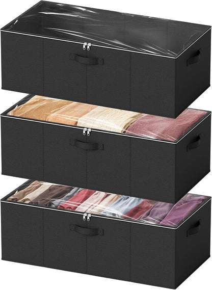 SpaceAid 3 Pack 10" High Under Bed Storage Containers, Large Underbed Storage Organizer Bins with Lids for Bedroom, Dorm, Clothes, Closet Organization, Bed Sheets and Blankets (Gray)