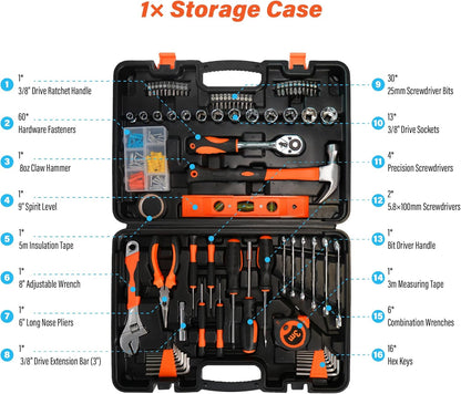 Home Repair Tool Kit 141 Piece Basic Tool Set for Men Car Mechanic | Tool Set for Home Dorm Screwdriver & Socket Set with Storage Tool Box Hand Tool Kit for Auto Repair