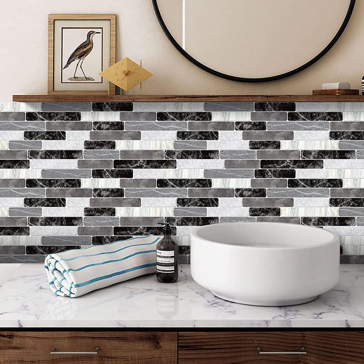WENMER Kitchen Peel and Stick Backsplash Wallpaper, Waterproof Bathroom Wall Paper, Self Adhesive Removable Wallpaper for Kitchen Backsplash, Tile Contact Paper for Countertop, 17.7"x 118"