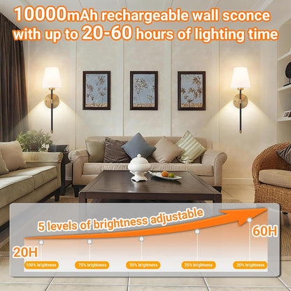 Nekhung Battery Operated Wall Sconces Set of Two, Wireless Battery Wall Light with 10000mAh RGB Dimmable Magnetic Bulb and Remote, Rechargeable Sconce Wall Decor for Bedroom Living Room Hallway