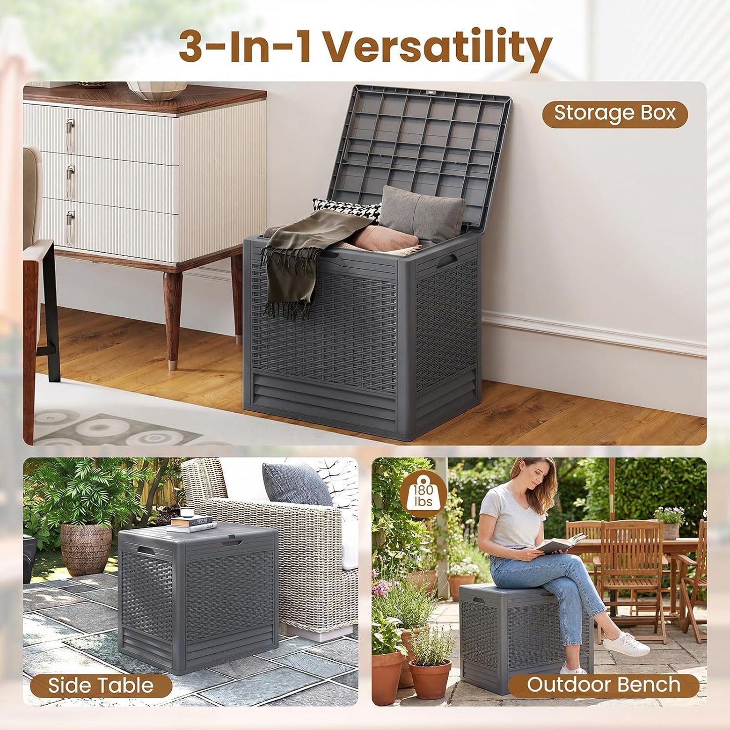 Tangkula 25 Gallon Waterproof Outdoor Storage Box with Lockable Lid | PP Resin, Wicker Patterned, Indoor Outdoor Use, Portable, Versatility, for Deck, Pool, Patio Cushions, Garden Tools