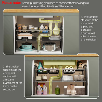 NETEL Under Sink Organizers and Storage, 2 Tier Expandable Under Cabinet Organizer Shelf with 4 Baskets and 4 Panels, Expandable Shelf for Cupboard, Kitchen, Bathroom, Shoe Storage Rack