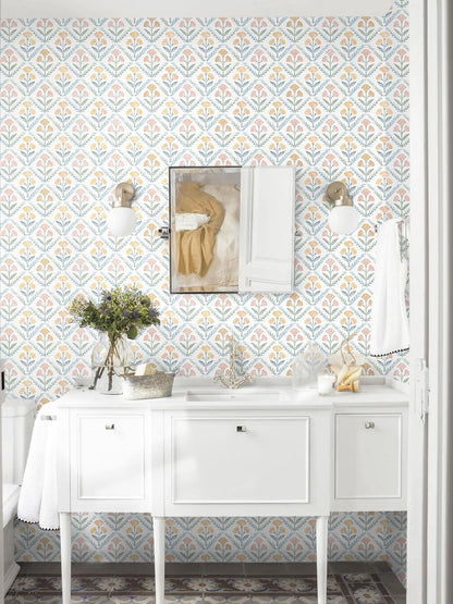 Dimoon 17.3''x78.7'' Peel and Stick Wallpaper Floral Cute Contact Paper Vintage Village Country Cottage Wallpaper Farmhouse Yellow Beige Renter Friendly Geometry Waterproof Embossed Kitchen Bedroom
