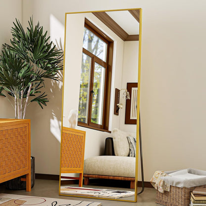 VooBang Mirror Full Length - 21" x 57" Floor Mirror with Stand, Aluminum Alloy Frame Full Body Mirror, Standing Hanging or Leaning Against Wall for Bedroom and Living Room, Black