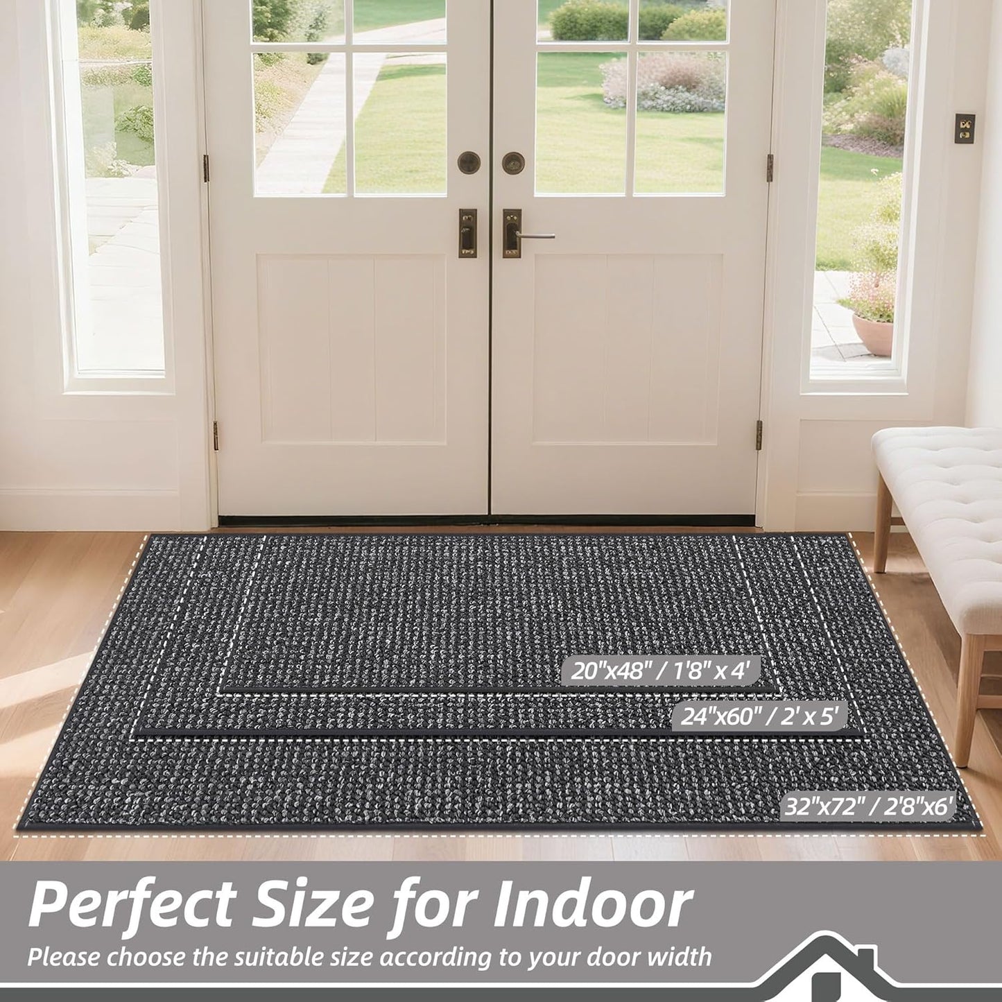 BEQHAUSE Dirt Trapper Door Mat 20" x 32", Non-Slip Washable Doormats Entrance Mat, Dirt Resistant and Absorbent Welcome Mat, Low Profile Floor Mats for Front Back Door and Entryway, Beige