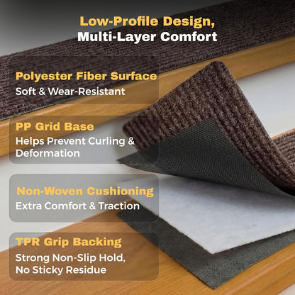 MBIGM 8" X 30" (15 in Pack) Nonslip Carpet Stair Treads Non-Skid Safety Rug Slip Resistant Indoor Runner for Kids Elders & Pets with Reusable Adhesive - Brown - Non Slip Stair Treads Indoor