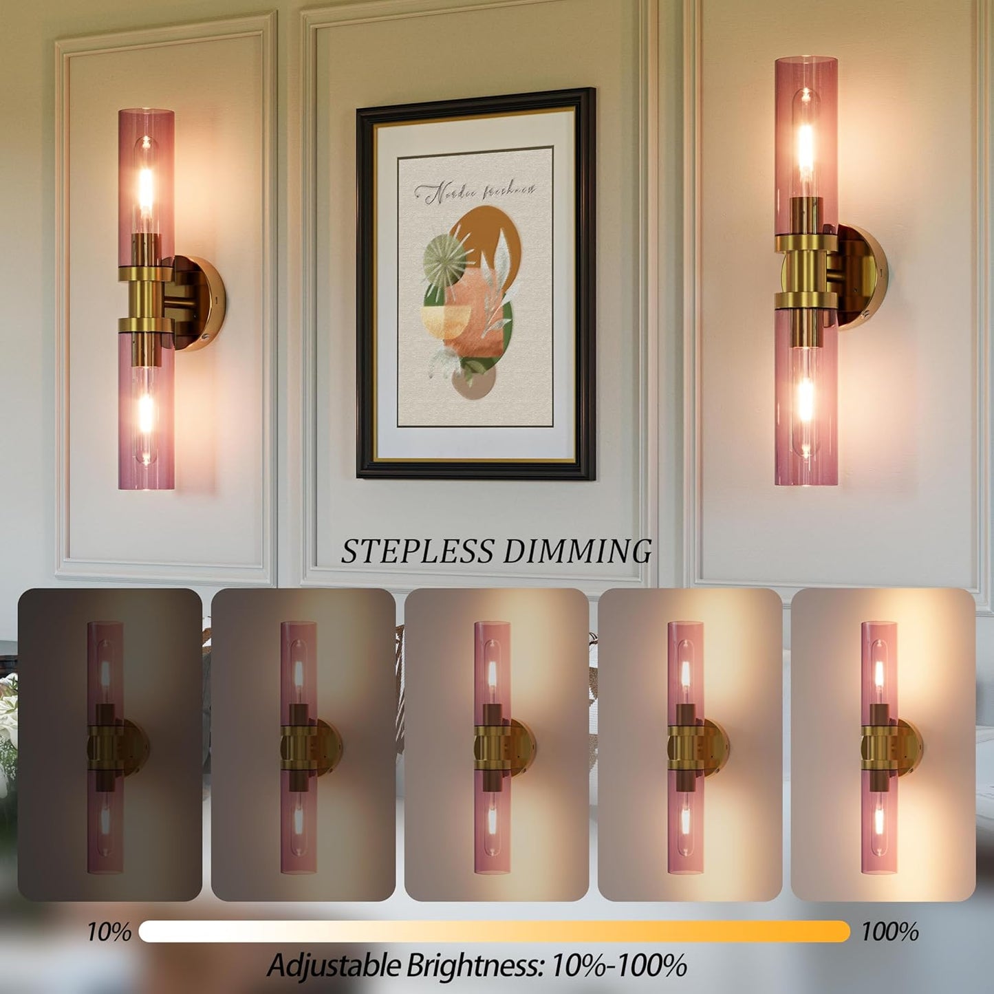 Battery Operated Wall Sconce Set of 2, 10000mAh Rechargeable Wireless Wall Lights Remote Control, Cordless Timer Dimmable Glass Wall Lamps for Living Room Bedside Entryway Emergency Gold 16.5 Inch