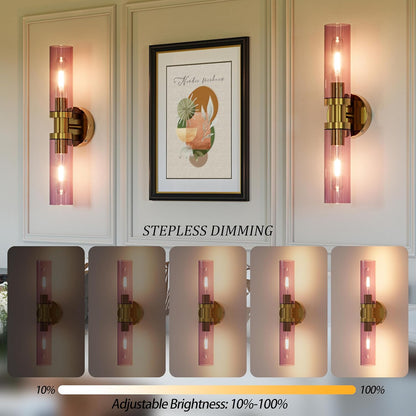 Battery Operated Wall Sconce Set of 2, 10000mAh Rechargeable Wireless Wall Lights Remote Control, Cordless Timer Dimmable Glass Wall Lamps for Living Room Bedside Entryway Emergency Gold 16.5 Inch