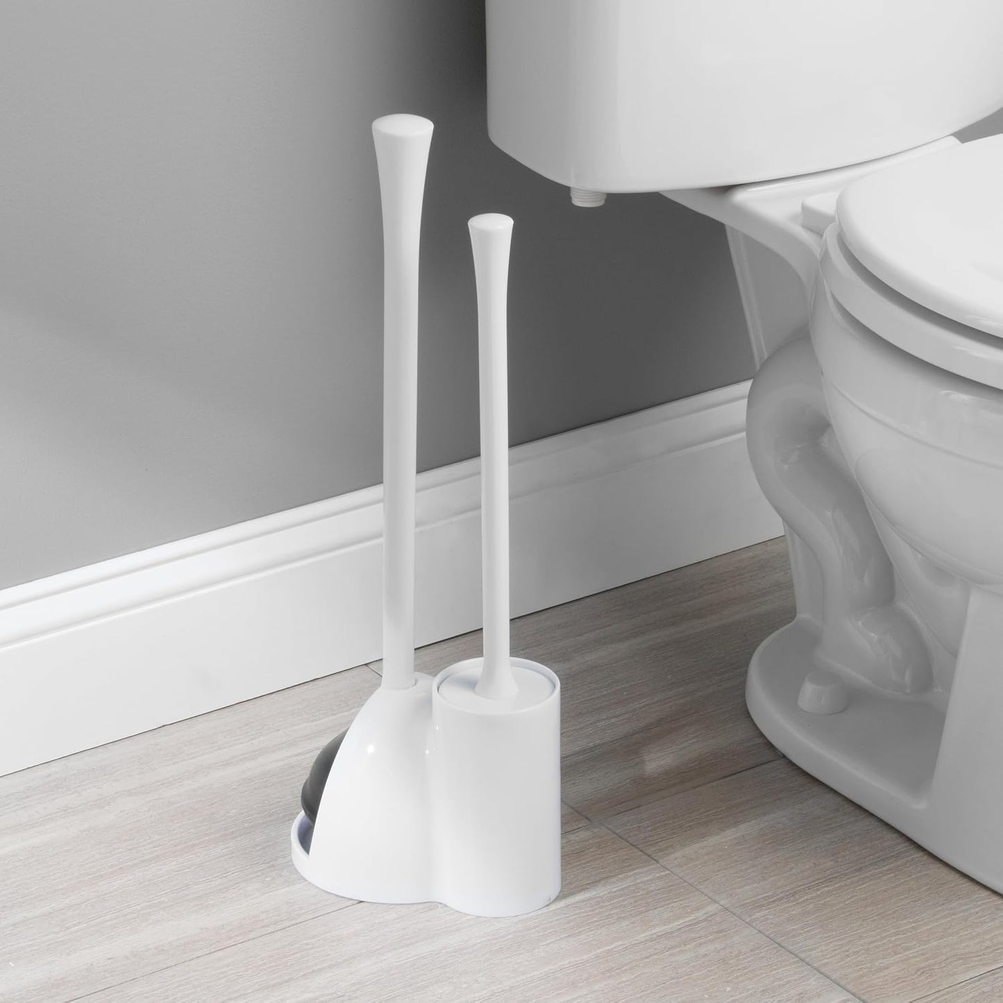 iDesign Compact Toilet Brush and Plunger Set, Gray | Bathroom Cleaning, Storage