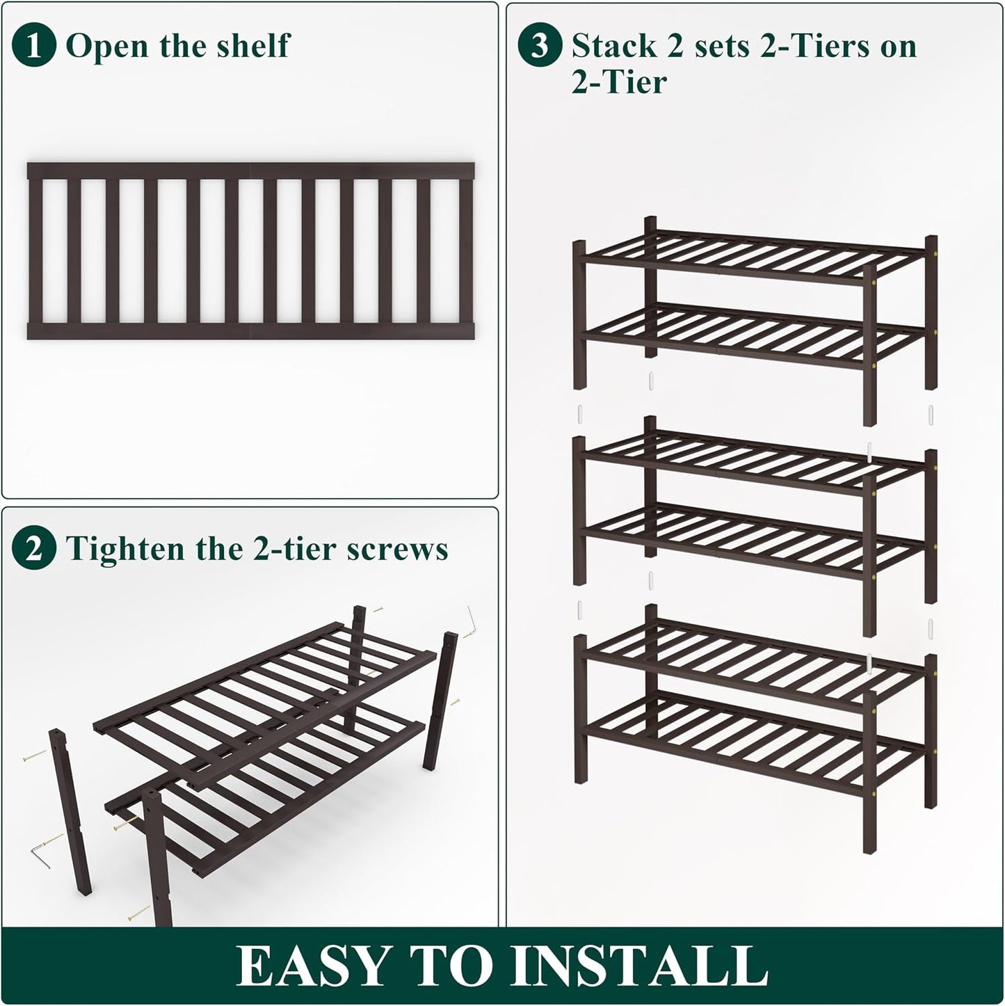 Smiry Bamboo Shoe Rack, 3 Tier Free Standing Wooden Shoe Organizer, Stackable Wood Shoe Storage Shelf for Closet, Entryway, 12 Vertical Slats, 2+1 Stack Standard Legs, 26.8"x11"x19.5", Natural